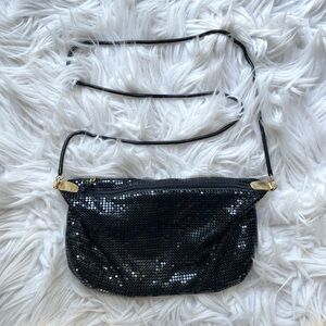 Le Regale Vintage Metal Mesh Evening Glam Bling Crossbody Purse Bag black gold